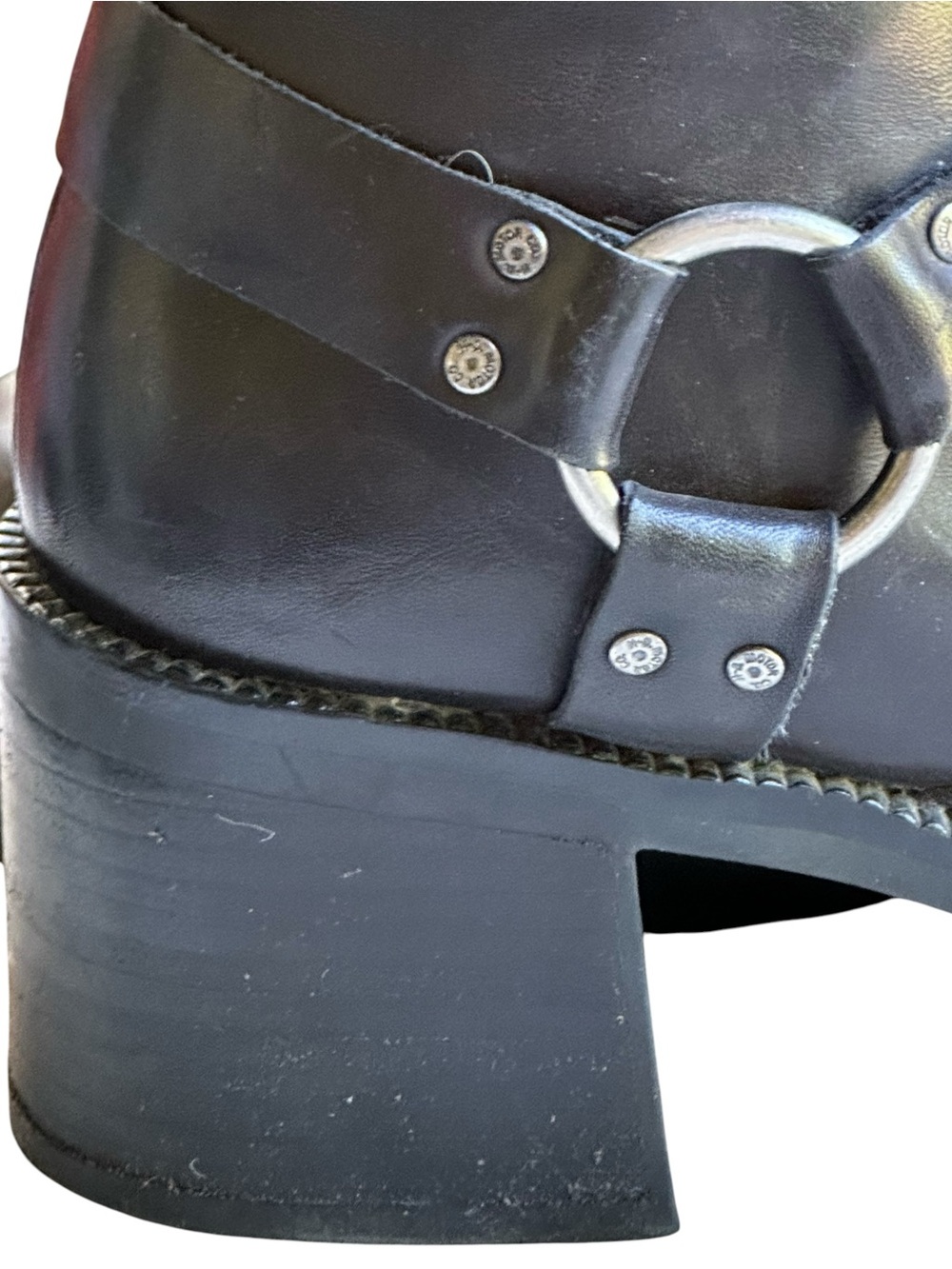 Harley-Davidson Black Leather Y2K Gypsy Block Heeled Motorcycle Grunge Boots - Picture 11 of 13